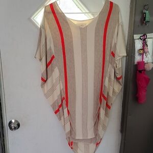 Cato Beige and Red Striped Tunic Top